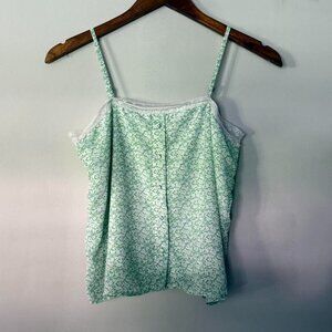 Chelsea & Violet Girls Green White Floral Dainty Flowy Lace Button Tank Blouse L